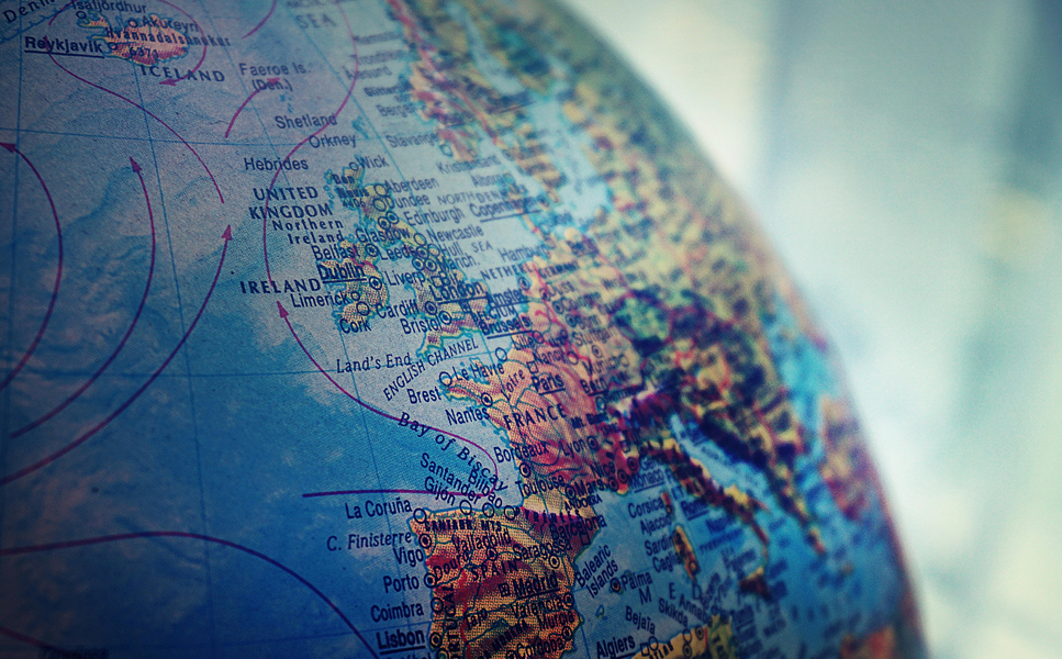 World map illustrating global recruitment services provided by Anderson McQue